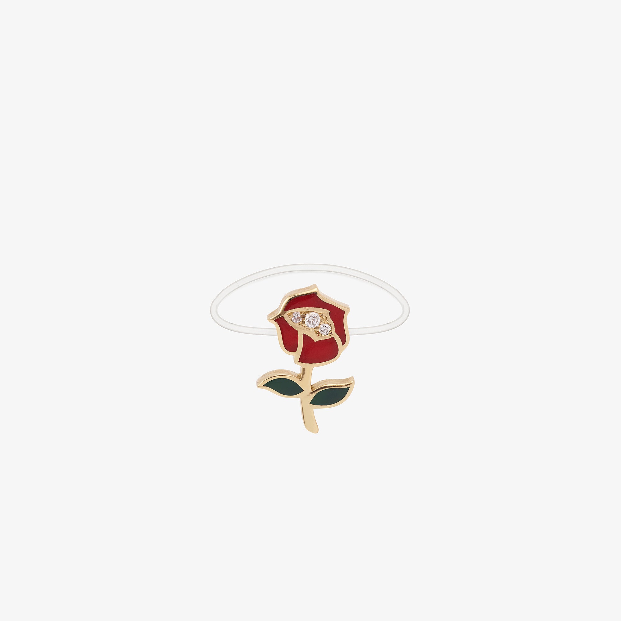 Bague nylon rose laque et diamants