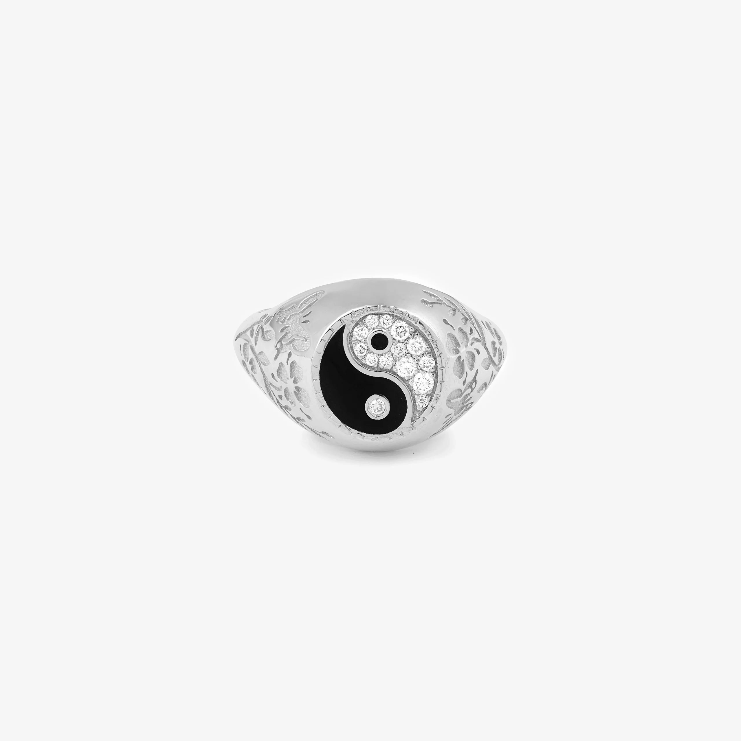 Bague Yin Yang or blanc vue face