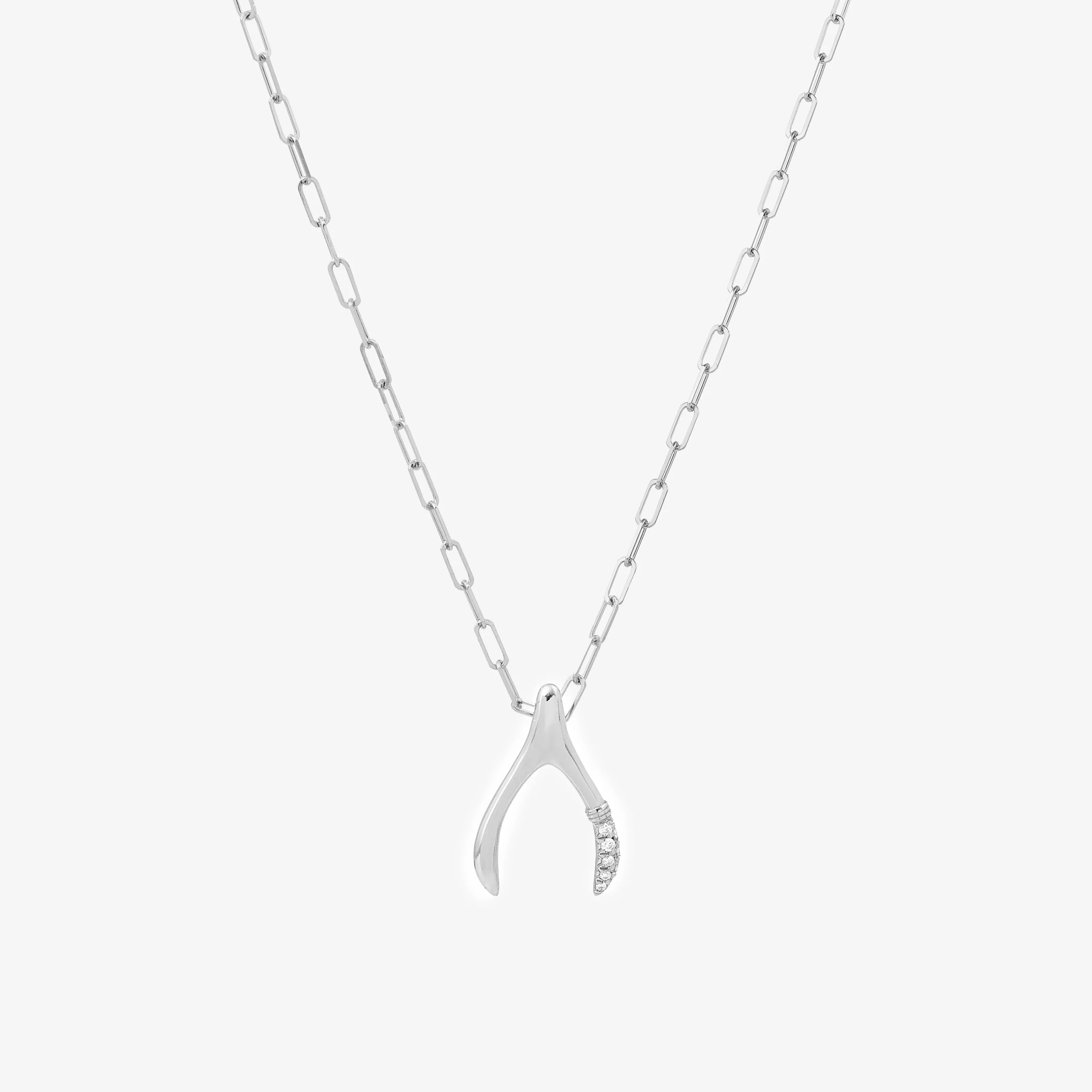 Collier wishbone semi pavé or blanc vue face