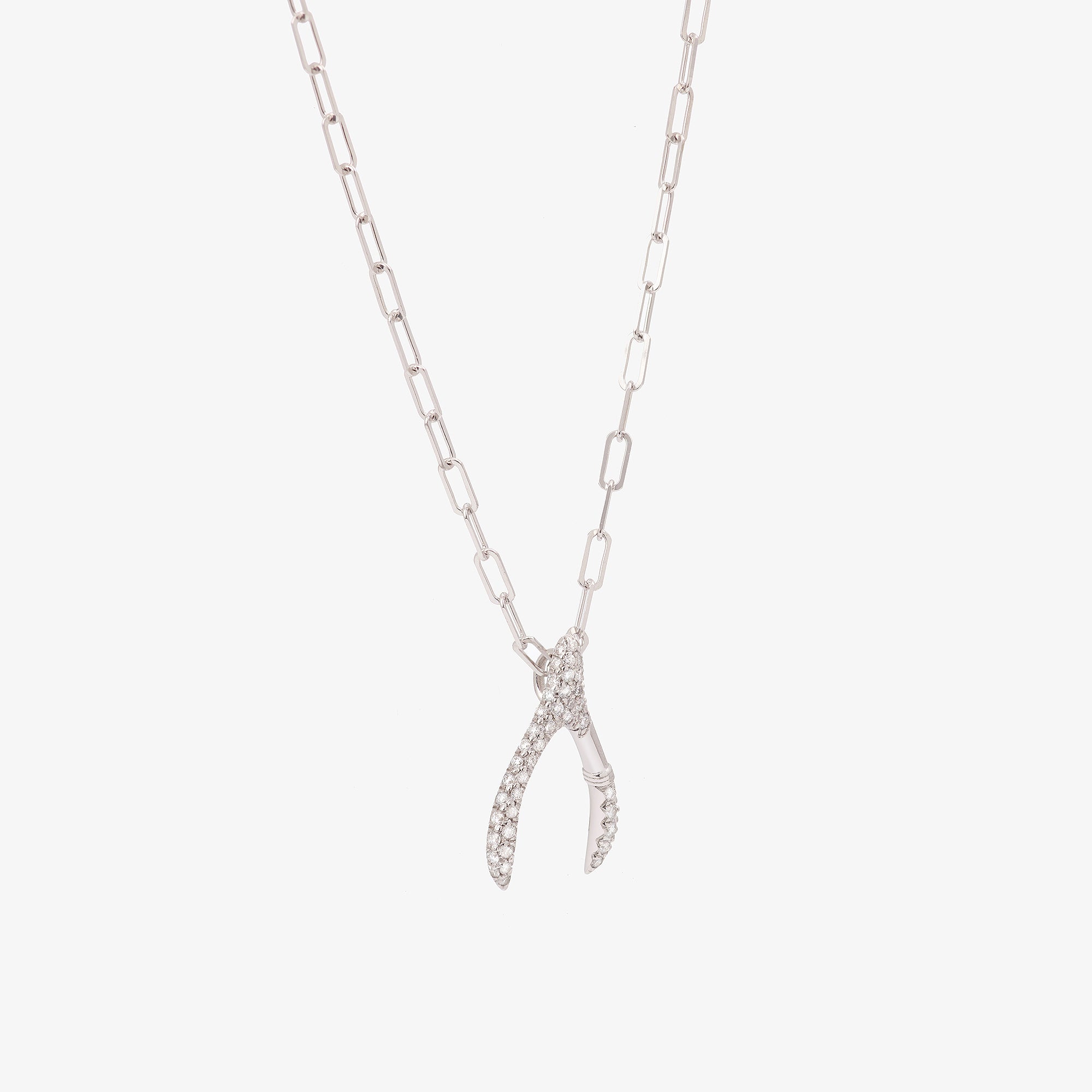 Collier wishbone petit modèle vue côté or blanc