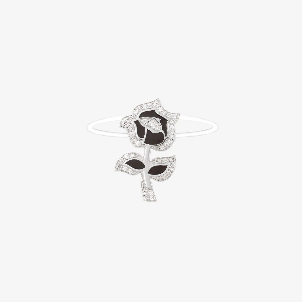 Bague nylon Rose Noire Pavée